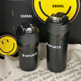 680ml/500ml Portable Stainless Steel 304 Coffee Mug – Car Vacuum Flask with Straw & Folding Handle | Thermal Sports Bottle Tumbler