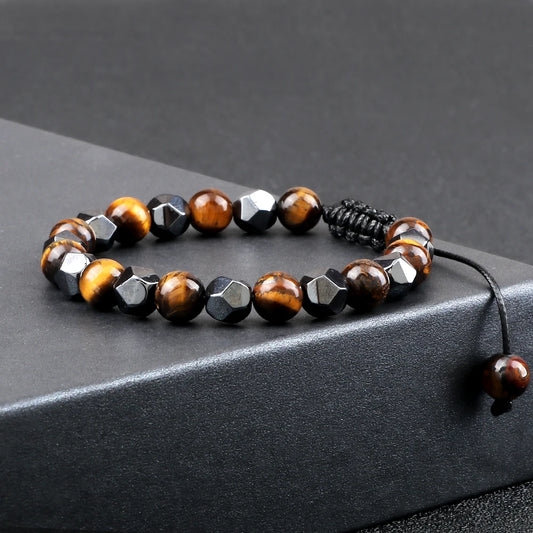 Men's Irregular Hematite Beads Bracelet – 4/6/8mm Natural Lava & Tiger Eye Beads | Couple's Fashion Friendship Jewelry