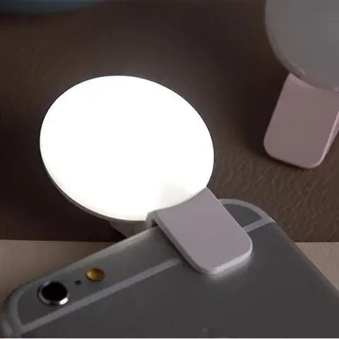 Compact Q Selfie Ring Light with Clip-on Mobile Phone Lens - LED Selfie Lamp, Flash Fill Light for Women's Selfies