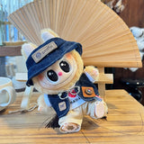 Labubu Doll Denim Outfit Set – 17cm Cowboy Hat, Denim Jacket, White T-Shirt & Khaki Shorts Fashion Clothes for Plush Dolls