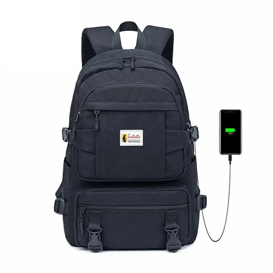 Waterproof USB Charge School Bags for Teenagers: High School Student Book Bag with Backpack Design, Suitable for Men and Unisex Use