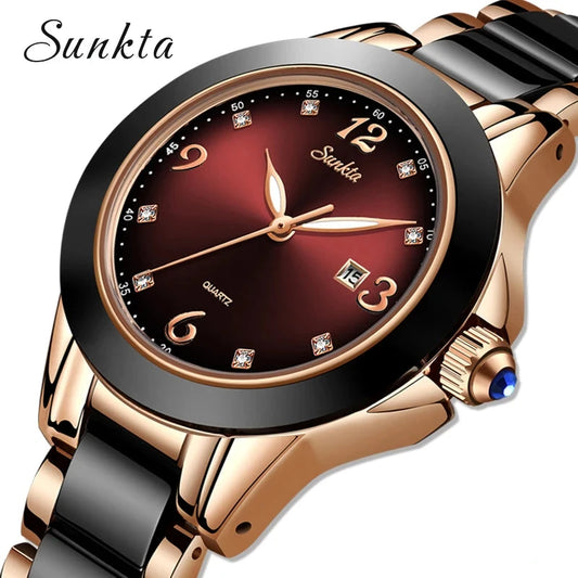 Top Brand Luxury Ceramics Women's Watch: Waterproof with and Metal Strap