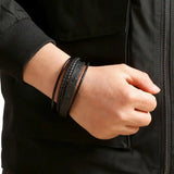 Men's Multilayer Braided Leather Bracelet – Stainless Steel Rope Design | Fashion Bangle Jewelry Gift for Him