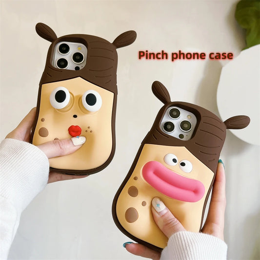 Adorable 3D Girl Silicone Case with Decompression Mouth and Eyes for iPhone 12, 13, 14, 15 Pro Max - Cartoon Cover