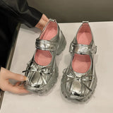 Women's Casual Silver Platform Ballet Shoes – Thick Sole Sneakers, Fashionable Summer Mary Jane Pumps