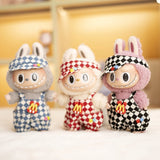 17cm Labubu Doll Checkerboard Tennis Outfit Set – Suspender Pants & Shirt Trendy Fashion Clothes for Baby Pendant Dolls