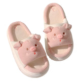 Women's Linen Cotton Slippers – Soft Thick Sole with Cute Pig Design | Non-Slip, Four Seasons Korean Style Indoor & Outdoor Shoes