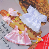 Labubu Doll Sakura Dress Outfit Set – 17cm Doll Clothes with Bow Hairpin, Magic Wand & Four-Piece Accessories for Stylish Play
