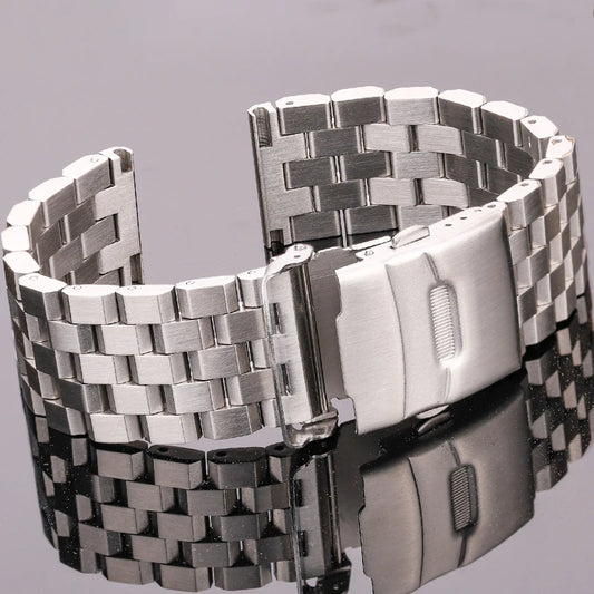 Solid Stainless Steel Watch Strap: Brushed Metal Bracelet for Men and Women, Available in 18mm, 20mm, 22mm, 24mm - Silver