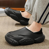 Waterproof Plush Men's Winter Slippers: Closed Toe, Non-Slip Warm Indoor Shoes