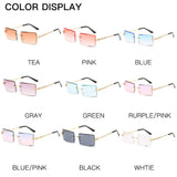 Unisex Fashionable Rimless Rectangle Sunglasses - Popular Small Square Shades, Ideal for Summer Traveling in Brown