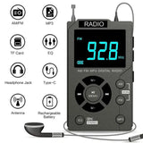 AM/FM Radio with MP3 Support, TF Card Slot for Expansion, EQ Adjustment, Telescopic Antenna, USB-C Fast Charging, Real-time Power Display