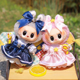 Labubu Doll Sakura Dress Outfit Set – 17cm Doll Clothes with Bow Hairpin, Magic Wand & Four-Piece Accessories for Stylish Play