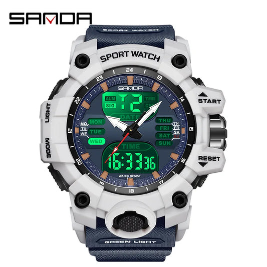 Men's Dual Display Quartz Digital Watch - TPU Strap, Big Dial, Countdown Timer, and Complete Calendar Wristwatch