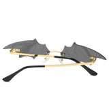 Trendy Bat-Shaped Sunglasses for Women: Rimless Bat-Shaped Sun Glasses with Vintage Black Mirror Shades and Metal Frame