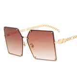 Elegant Oversized Gradient Sunglasses for Women Vintage Alloy Chain-Frame Riveted Square Sun Shades Fashionable Eyewear