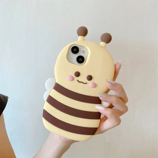 3D Pink Bee Face Silicone Phone Case for iPhone 11-14 Pro Max