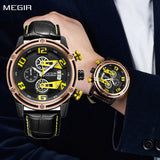 MEGIR Men's Quartz Watch Luxury Sports Chronograph with Leather Strap