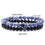 2-Piece Couple's Lava Stone & Tiger Eye Bracelet Set – Black & White Distance Beaded Yoga Bracelets for Men