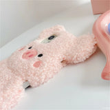 Adorable Plush Pink Pig Case with Bear Ears for iPhone 11 to 14 Pro Max, Furry Hand Warmer Cartoon Cover