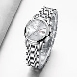 LIGE Fashion Women's Elegant Watch: Elegant Quartz Date Week Stainless Steel Dress Clock