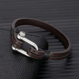 Stainless Steel U-Shape Leather Bracelet – Removable Screw Shackle Buckle | High-Quality Couple Jewelry Gift for Men