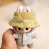 Labubu Doll Plaid Shirt & Stripe Shorts Set – 17cm Plush Fashion Outfit with Hat for Trendy Doll Styling & Cute Accessories Gift