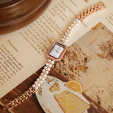 Vintage Pearls Ladies' Watch: Square Waterproof Quartz Movement with Retro Small Dial for Women's Fashion