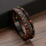 Men's High-Quality Multilayer Leather Bracelet – Classic Fashion with Tiger Eye Beads | Jewelry Gift for Him