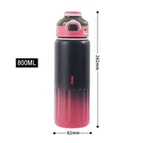 800ml Stainless Steel 316 Insulated Flask with Straw and DIY Stickers – Portable Sports Bottle for Hot and Cold Drinks