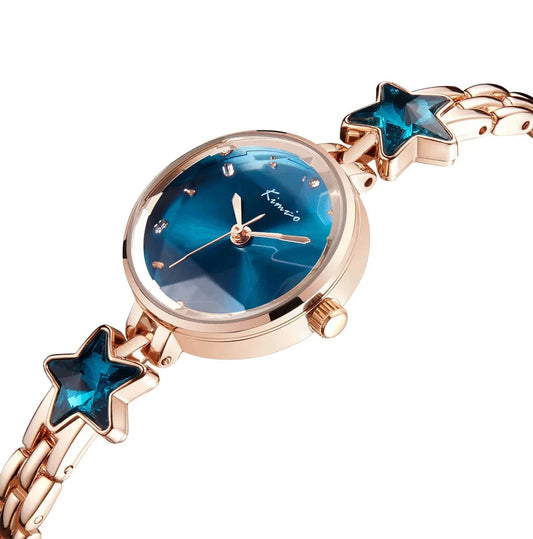 Women's Fashion Wristwatch - Star Rhinestone Luxury Brand Quartz Watch with Temperament Hexagon Dial and Ladies Bracelet