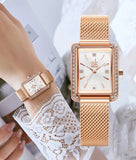 Fashionable Square Quartz Watch for Women - Waterproof with Rectangular Rhinestone Dial, Leather & Stainless Steel Band - Ideal Gifts for Her