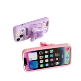 Pink Butterfly Wings Silicone Case for iPhone 11-14 Pro Max, with 3D Folding Bracket