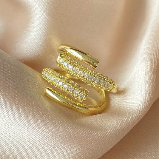 Adjustable Irregular Claw Design with Gold Color CZ Zirconia Cross Opening Ring, Perfect for Parties and Weddings