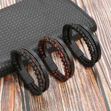 Men's Fashion Volcanic Stone Leather Bracelet – Multilayer Beaded Design with Magnetic Clasp | Charm Wrap Bangle Jewelry Gift