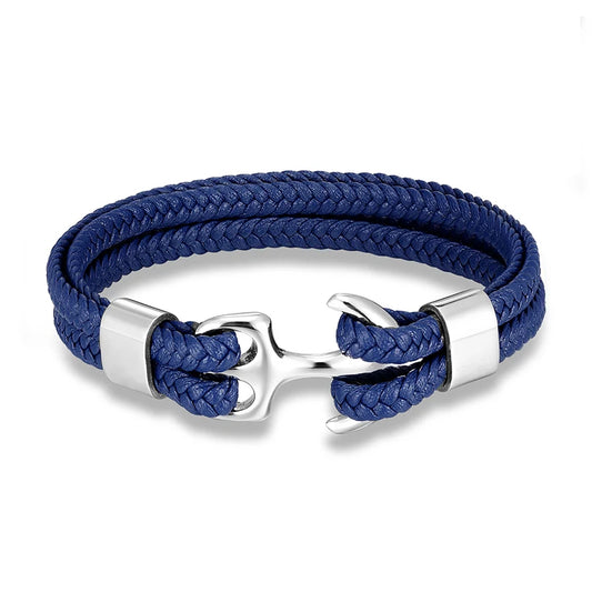 Men's Anchor Leather Bracelet – High-Quality Handmade Rope Design with Stainless Steel | Fashion Jewelry