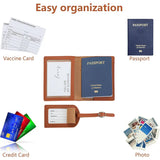 PU Passport Cover and Luggage Tag Set - Suitcase ID Label for Baggage - Name, ID, Address Holder for Passport and Bag