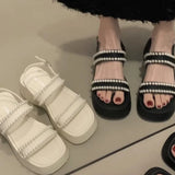 Women’s Pearl Back Strap Platform Sandals – Casual Open Toe Slippers for Spring and Summer