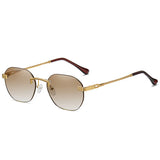 Fashionable Gold Metal Women's Sunglasses with Brown Rimless Frame and Gradient Blue Lens - UV400 Protection