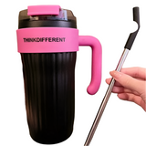 860ml Stainless Steel Thermos: Large Capacity Thermal Cup with Handle and Straw, Ideal for Outdoor Use