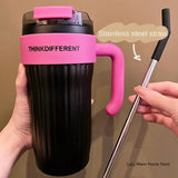 860ml Stainless Steel Thermos: Large Capacity Thermal Cup with Handle and Straw, Ideal for Outdoor Use