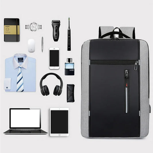 15.6" Nylon Laptop Backpack with USB Charging: Waterproof Travel Bag for Men