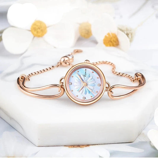 Luxury Waterproof Women's Quartz Watch with Daisy Carving Bracelet - Dress Wristwatch, Japan Movement, Ideal Women's Gift