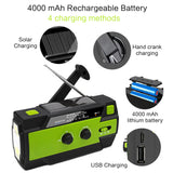 Reception for AM/FM/WB, Charging via Hand Crank/Solar/USB, Functions as Power Bank, 3-Mode Flashlight with Battery Display, and Includes SOS Alert Feature