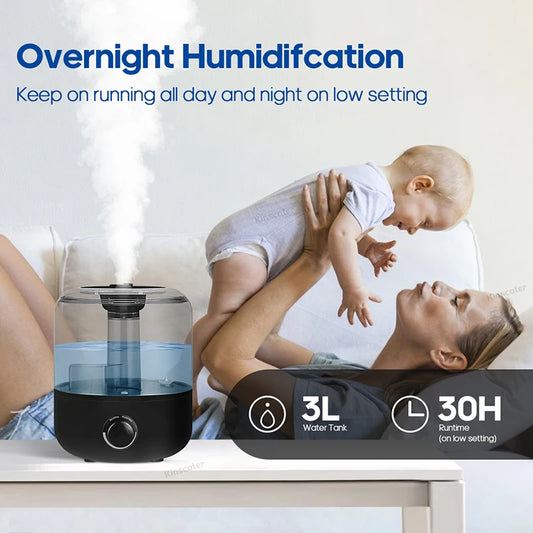 Wall Plug Air Humidifier: 220V/110V Electric, 3L Aroma Diffuser with Large Mist Volume, Remote Control and Timer