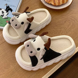 Cute Open-Toe Cow Slippers for Women & Men – Soft, Breathable Unisex Home Slippers for All Seasons | Ideal for Wooden Floors