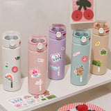 380ml Stylish Stainless Steel Vacuum Flask with Straw, Portable Cute Thermos Mug, Travel Thermal Water Bottle Tumbler Thermocup