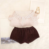 Labubu Doll Plaid Shirt & Stripe Shorts Set – 17cm Plush Fashion Outfit with Hat for Trendy Doll Styling & Cute Accessories Gift