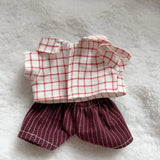 Labubu Doll Plaid Shirt & Stripe Shorts Set – 17cm Fashion Clothes Outfit Accessories for Trendy Mini Plush Dolls