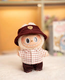 Labubu Doll Plaid Shirt & Stripe Shorts Set – 17cm Plush Fashion Outfit with Hat for Trendy Doll Styling & Cute Accessories Gift